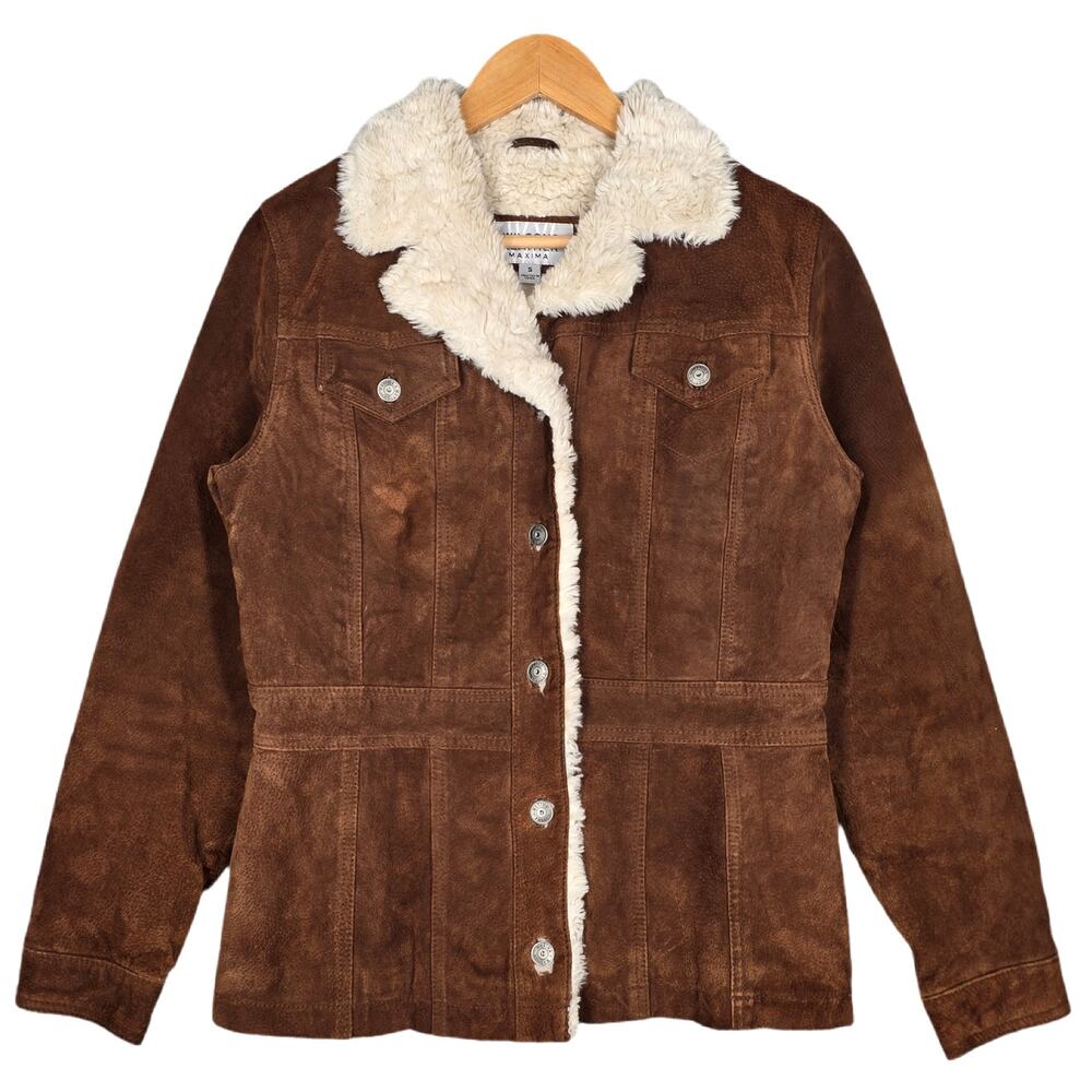 WILSONS SUEDE LEATHER MAXIMA SHEARLING‑LINED JACKET – BROWN – WOMEN'S SIZE SMALL